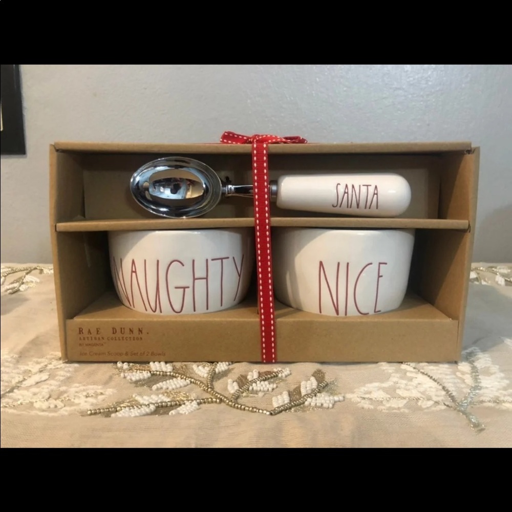 ❌SOLD❌ Rae Dunn Naughty/Nice Ice Cream Set